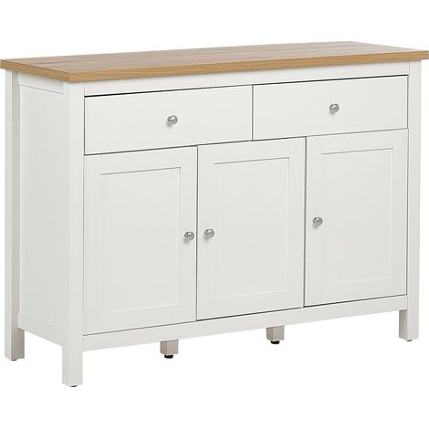 Credenza minimalista con 2 cassetti 3 ante in legno naturale e bianco Atoca