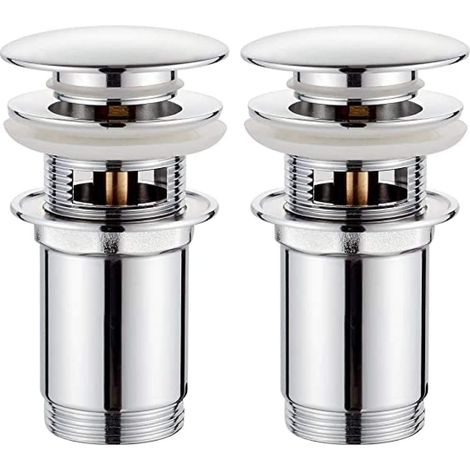 Bonde de Lavabo Pop-up - Lot de 2 - Métal Chromé - Système Click-Clack - Pour Évier Pré-perforé - Diamètre 41mm (1/5)