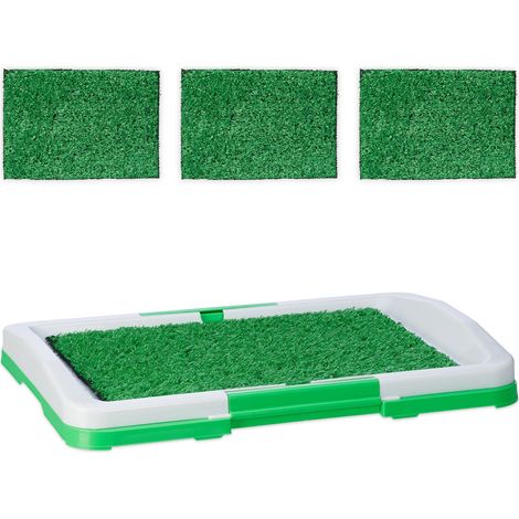 Relaxdays – Tapis éducateur pour chien – Lot de 4 tapis de pelouse – Dimensions 5,5 x 45,5 x 33 cm – Plastique PP absorbant les odeurs – Intérieur blanc et vert