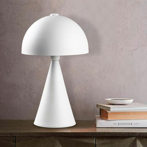 Lampe de table design blanche, abat-jour rond vintage SILE (1/5)
