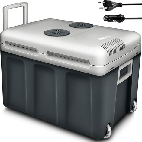 tillvex Nevera eléctrica gris de 40 l con ruedas Mininevera de 230 V y 12 V para coche de camping Enfría y calienta Modo ECO