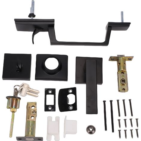Kit Serrure Porte Entrée Extérieur Poignée Bouton – Pour Portes Épaisses 35mm à 45mm Salle de Bain Chambre, Noir (1/4)
