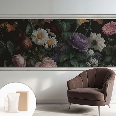 Papier peint intissé avec imprimé pour décoration intérieure pour rénovation a motif - Colle incluse gratuite Élégance florale 250x104 cm (1/5)