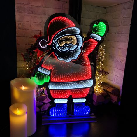 74cm Infinity Light up Standing Santa Christmas Decoration with Multi-Coloured LEDs on Metal Base (1/3)