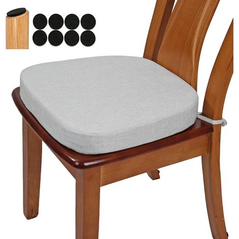 Coussin de chaise de salle à manger en tissu tissé épais de 6,3 cm, en forme de U, mousse haute densité, confortable pour cuisine, coussin de siège d'intérieur antidérapant (1 pièce, gris clair)