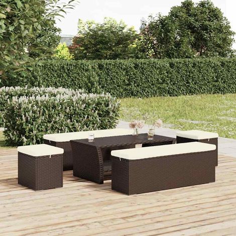vidaXL Poufs avec coussins lot de 2 marron 40x30x40 cm résine tressée (1/5)