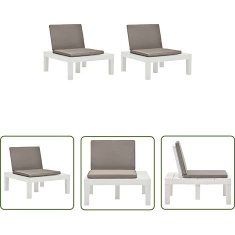 The Living Store Chaises de salon de jardin et coussins lot de 2 Plastique Blanc - Chaise De Jardin - Fauteuil De Jardin - Mobilier De Jardin - Ensemble De Chaises De Jardin - Chaises En Plastique (1/5)