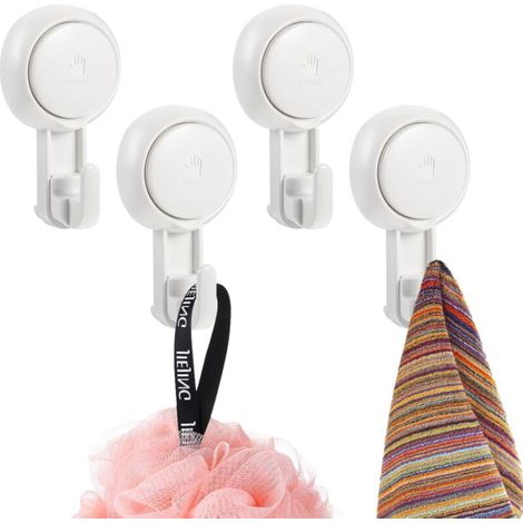 Crochet ventouse mural charge sans perçageréutilisable rotation à 360 porte serviette douche torchon salle 5kg lot de 4 Plastique Blanc (1/4)