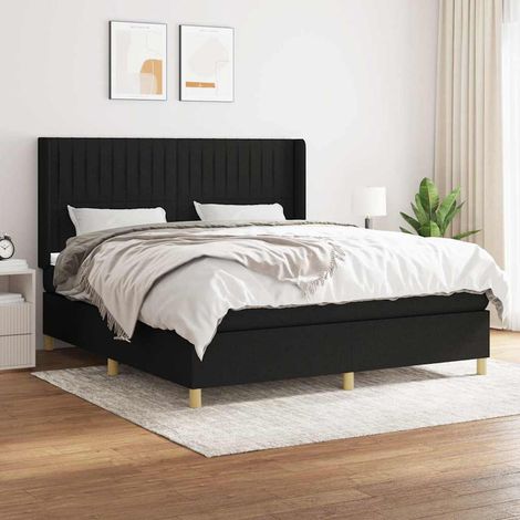 Cama box spring con colchón tela negro 180x200 cm (1/5)