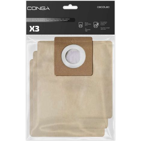 Cecotec - Lot de 3 Sacs d'Aspirateur pour Traîneau Conga PowerBag 2000 Compact - Comprend 3 Sacs Compatibles avec Conga Powerbag 2000 Compact