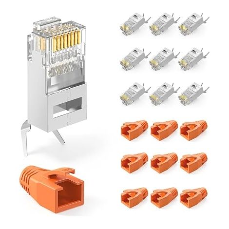 Connecteurs RJ45 Cat7 Blindé, Aide à l'Enfilage, Orange (1/5)