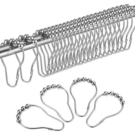 24pcs - Anneau Rideau Douche - Acier Inoxydable Chromé - Glissement Fluide Sans Blocage Pour Salle De Bain Argent 6,9x3,9cm (1/5)