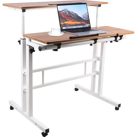 Scrivania per computer con 4 ruote, tavolo da gioco, tavolo da ufficio, 80x60x67-115cm, rovere (1/5)
