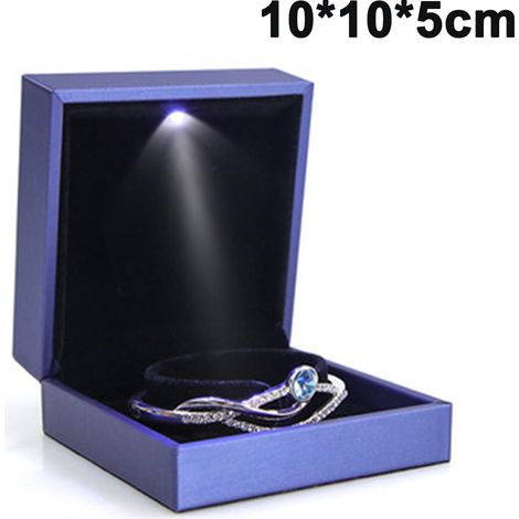 Boîte à bagues LED, élégante boîte à bijoux lumineuse LED pour ranger et présenter vos bagues (format boîte à bracelets) (1/5)