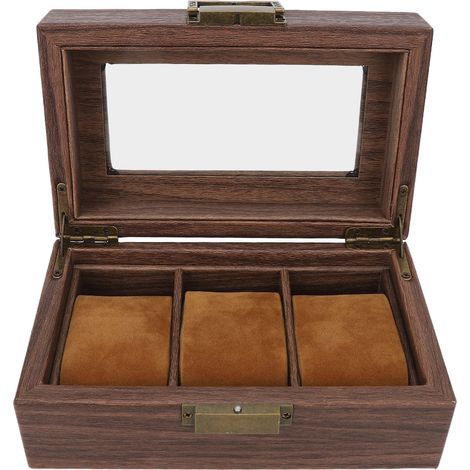 Boîte à Montres en Bois Vintage 3 Emplacements avec Charnières Métal, Écrin Brun pour Collection