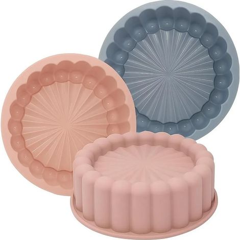 Lot de 2 moules à gâteaux antiadhésifs en silicone de 19,5 cm – moule à pâtisserie en silicone, gris et rose (1/3)