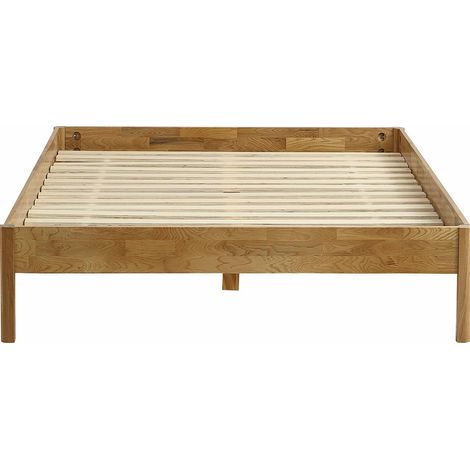 Homifab – Lit adulte 140x190 cm en chêne massif – Cadre sans tête de lit – Sommier 15 lattes en bois contreplaqué – Hauteur 35 cm (1/5)