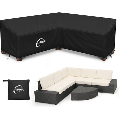 Housse Salon de Jardin Forme en V Imperméable, 420D Oxford Tissu Housse de Canapé d'angle Extérieur Coupe-Vent, Housses de canapé de jardin Anti-UV, Sans Déchirure (250x250x85x78cm) (1/5)