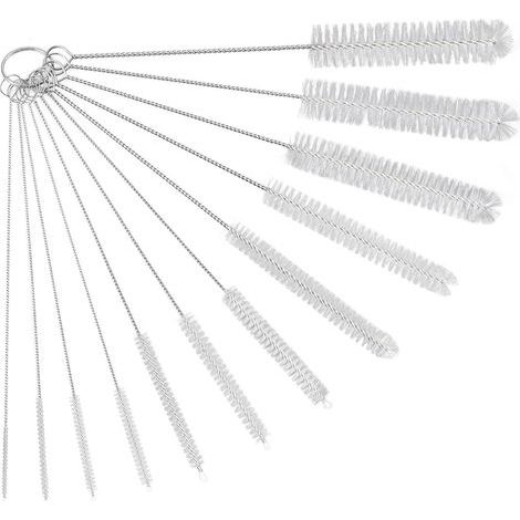 Lot de 12 Brosses De Nettoyage,Goupillon De Nettoyage,Brosse De Nettoyage pour Tube,Bouteille en Verre,Biberon,Bouilloire Et Clavier,Brosse De Nettoyage en Nylon pour Bouteille, Blanc (1/5)