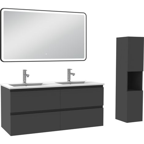 Acezanble Meuble salle de Bain 120cm avec colonne + miroir 3 couleurs Anthracite