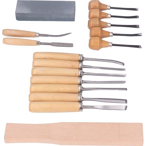 Lot de 16 outils de gravure sur bois en acier, coffret de ciseaux à bois et couteaux de sculpture pour menuiserie (1/5)