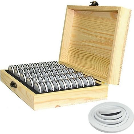Boîte de rangement en bois de pin pour pièces de collection commémoratives, avec 20 capsules pouvant contenir