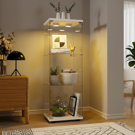 Vitrine en verre Blanc, une porte, verre trempé, avec éclairage LED réglable et base, cloison en verre à 3 couches.base, cloison en verre à 3 couches (1/5)