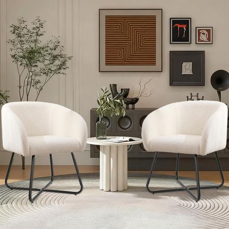 2er Set Sessel mit Lammwolle Polsterung, weiß, moderne Metallbeine (1/5)