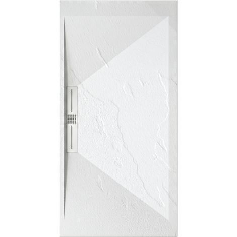 Mineralguss-Duschwanne extra flach EDIS Schieferoptik WEIß 70x70 cm Auslaufschutz in Farbe