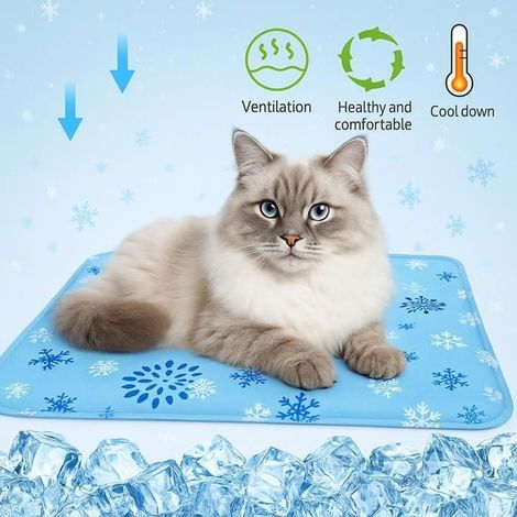 Tapis Rafraîchissant Chien Chat Gel Bleu 60x90cm Taille XL Injection d’eau – Gel auto‑rafraîchissant (1/5)