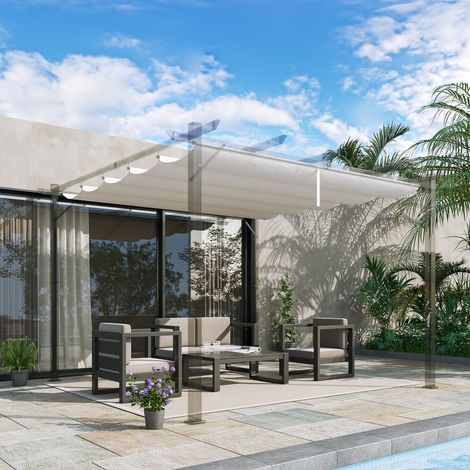 Toile de toit pour pergola tonnelle rétractable de 3 x 3 m - toile uniquement 250 x 255 cm crème (1/5)