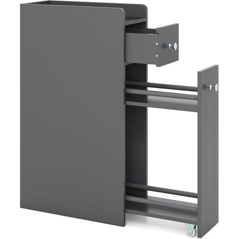 Mueble de baño estrecho de 40 x 18 x 70 cm con cajón deslizante sobre ruedas diseño moderno en MDF gris 200018301