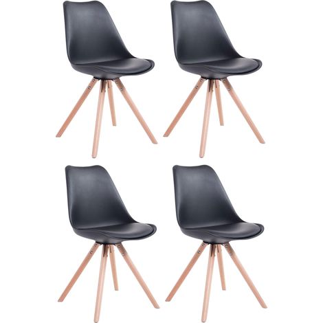 4 chaises de salle à manger style scandinave en synthétique et plastique noir pieds rond en bois clair CDS10378 (1/3)
