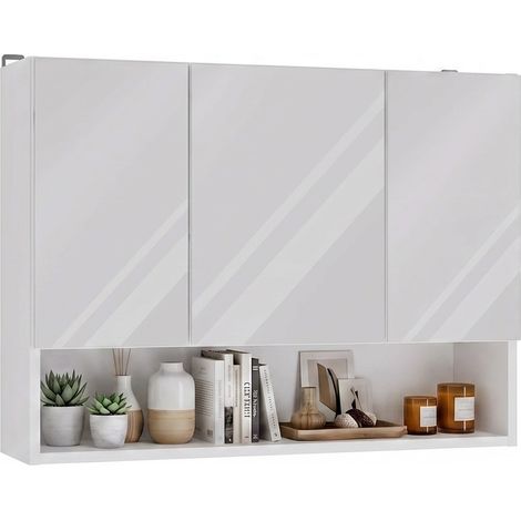 Pola 3DLP - Meuble de salle de bains suspendu - 3 miroirs, 3 portes, 7 étagères - Blanc (1/5)