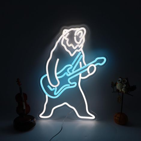 Néon LED Guitare, Néon Ours Polaire Musicien, Lumière LED Rock, Enseigne Concert, Lumière Guitare, Cadeau d'Anniversaire (1/5)