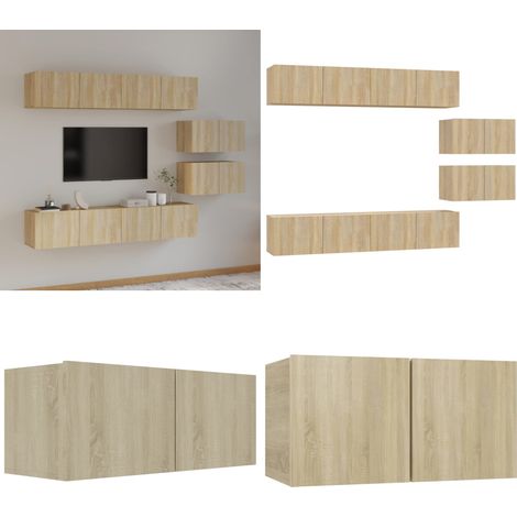 6-tlg. TV-Schrank-Set Sonoma-Eiche Holzwerkstoff - TV-Schrank - Holzwerkstoff Möbel - Wohnzimmer Dekoration - Wandmontage Regal - Sonoma Eiche - Home & Living (1/5)