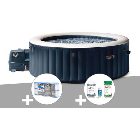 Kit spa gonflable Intex PureSpa Blue Navy rond Bulles 4 places + 6 filtres