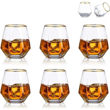 6 Verres à Whisky Géométriques Inclinés – Style Diamant