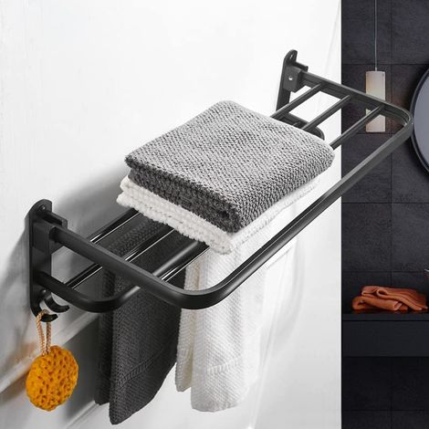 60×21×17CM Porte-serviettes simple en aluminium espace aluminium mat noir (1/5)
