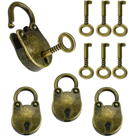 3 Stück Vintage-Vorhängeschlösser aus Zinklegierung, 35 x 21 cm, bärenförmig, rostfrei, robuste Mini-Vorhängeschlösser im Vintage-Stil mit 6 Schlüsseln für kleines Gepäck