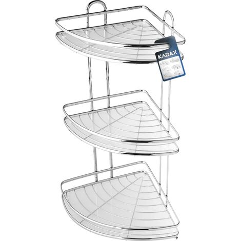 Étagère de douche d'angle, matériau en chrome, design à 3 niveaux, hauteur 33,5 pouces, largeur 10,8 pouces, montée au mur (1/5)