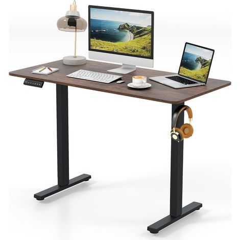 COSTWAY Ergonomic Stand Up Desk 120x60CM Electric Standing Computer Desk-Brown (1/5)