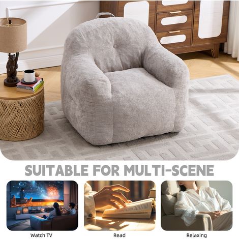 Fauteuil Poire en Fausse Fourrure Gris Clair avec Rembourrage en Mousse, Canapé Pouch avec Accoudoirs pour Salon, Chambre et Lecture, Sans Montage (1/5)