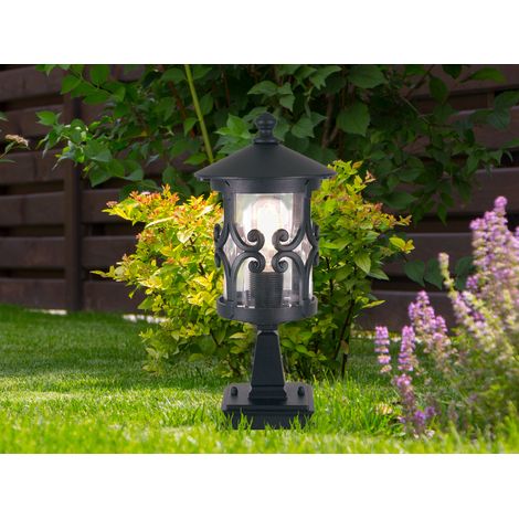 LED Sockel Laterne aus Alu im Landhausstil, Schwarz Höhe 34cm (1/5)