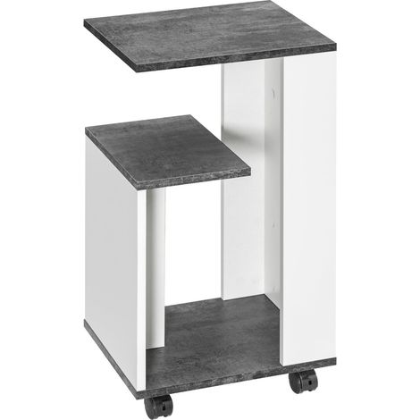 Mesita De Noche Mesa Auxiliar Con Ruedas Mesa De Centro Mesa De Centro De Diseño Moderno Mesa De Sofá Con 3 Estantes Para Dormitorio Salón Gris Blanco