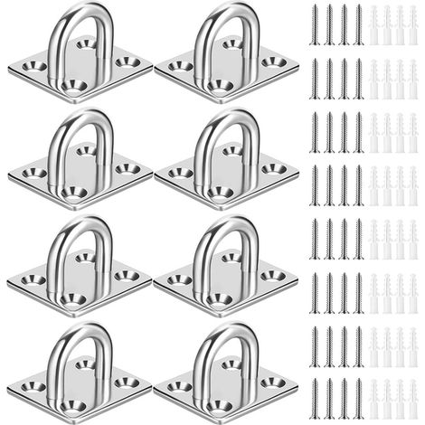 8 pcs Plaque à œillets robuste, anneau d'agrafe, boucle de crochet, matériel d'ombrage en forme de U – Crochets de hamac de plafond mural M5 pour suspension pivotante – Acier inoxydable 304 (1/5)