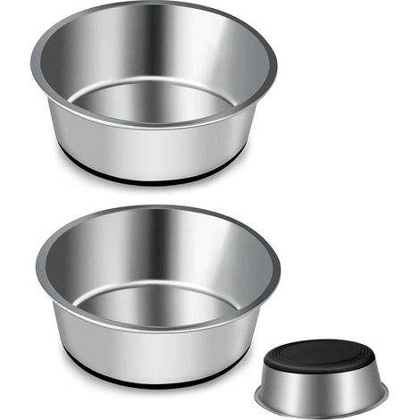 Set aus 2 Edelstahl-Hundenäpfen, rutschfester Silikonboden, Abmessungen (Durchmesser 14 cm, Höhe 4,5 cm) (1/4)