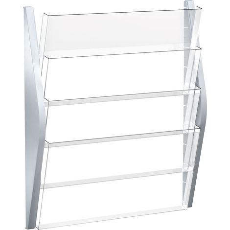 Helit H6270495 - Espositore da parete con 4 scomparti formato A3 orizzontale, colore: Argento (1/2)
