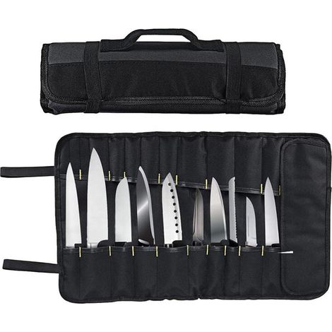 Bolsa para cubiertos de chef profesional - Bolsa para cuchillos de chef con capacidad para 22 cuchillos, color negro (1/4)