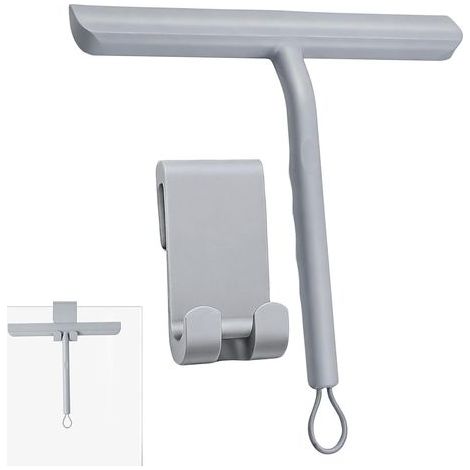 Tire d'eau de Douche, essuie-Glace pour Douche, Douche avec Crochet, sans Halos, pour fenêtres, Murs de Douche et miroirs, en Silicone, 21 cm, Gris (1/5)